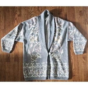 Vintage Granny-Core  Sweater Womens Size L Gray Floral Oversized Made In USA
